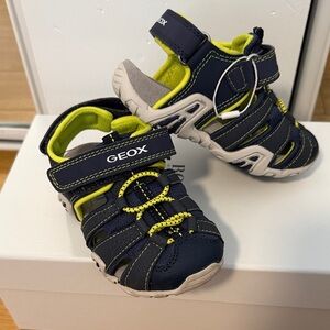 Geox Kids Dark Blue and Neon Yellow Sandals